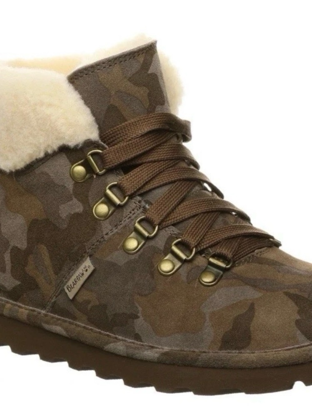 BearPaw Brown Camouflage Faux-Shearling Lace-Up Ankle Boot